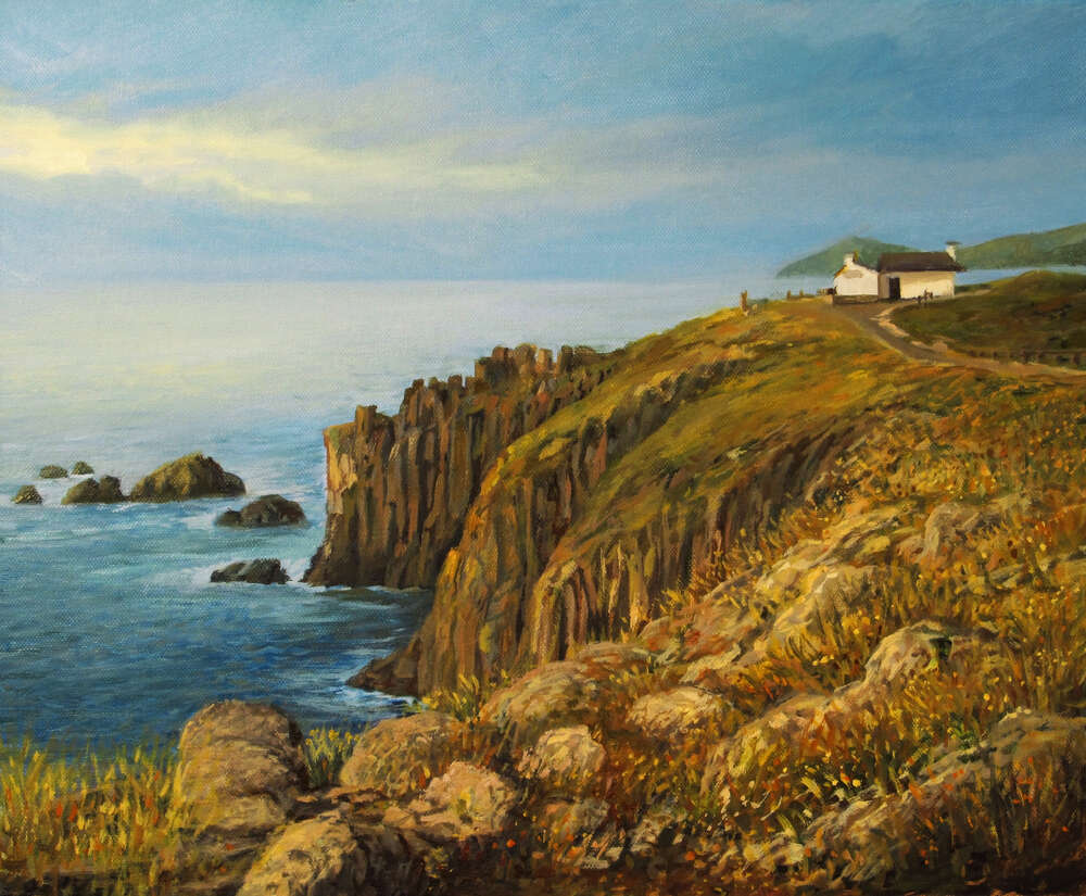 картина-постер Білий будинок видніється біля скель над морем