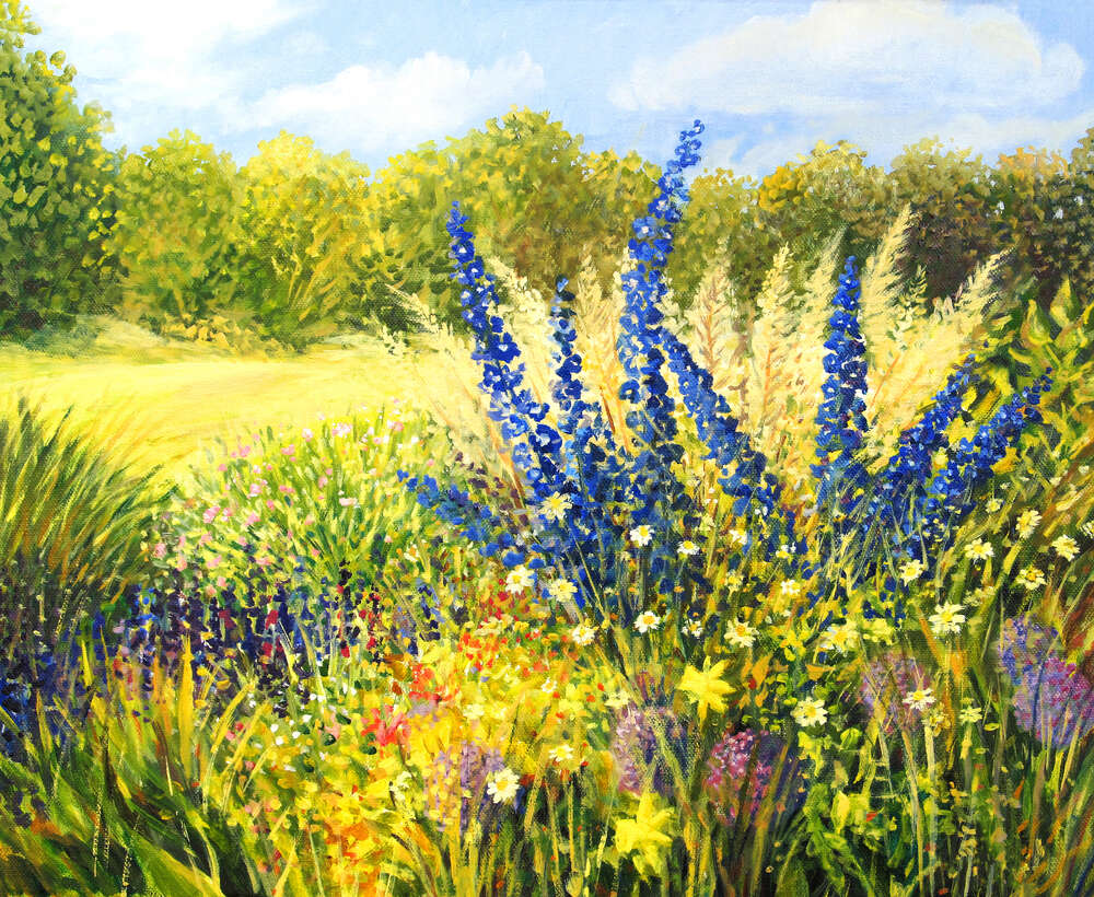 картина-постер Яскравий люпин в оточенні польових квітів