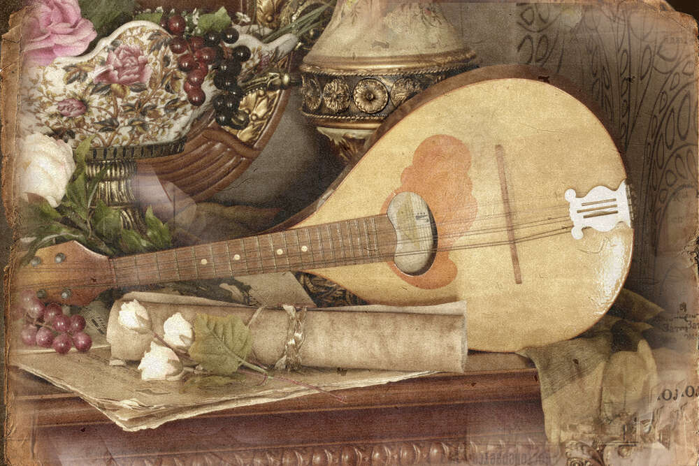 картина-постер Вінтажний натюрморт з мандолиною