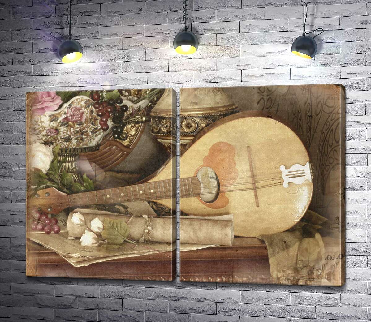 модульна картина Вінтажний натюрморт з мандолиною