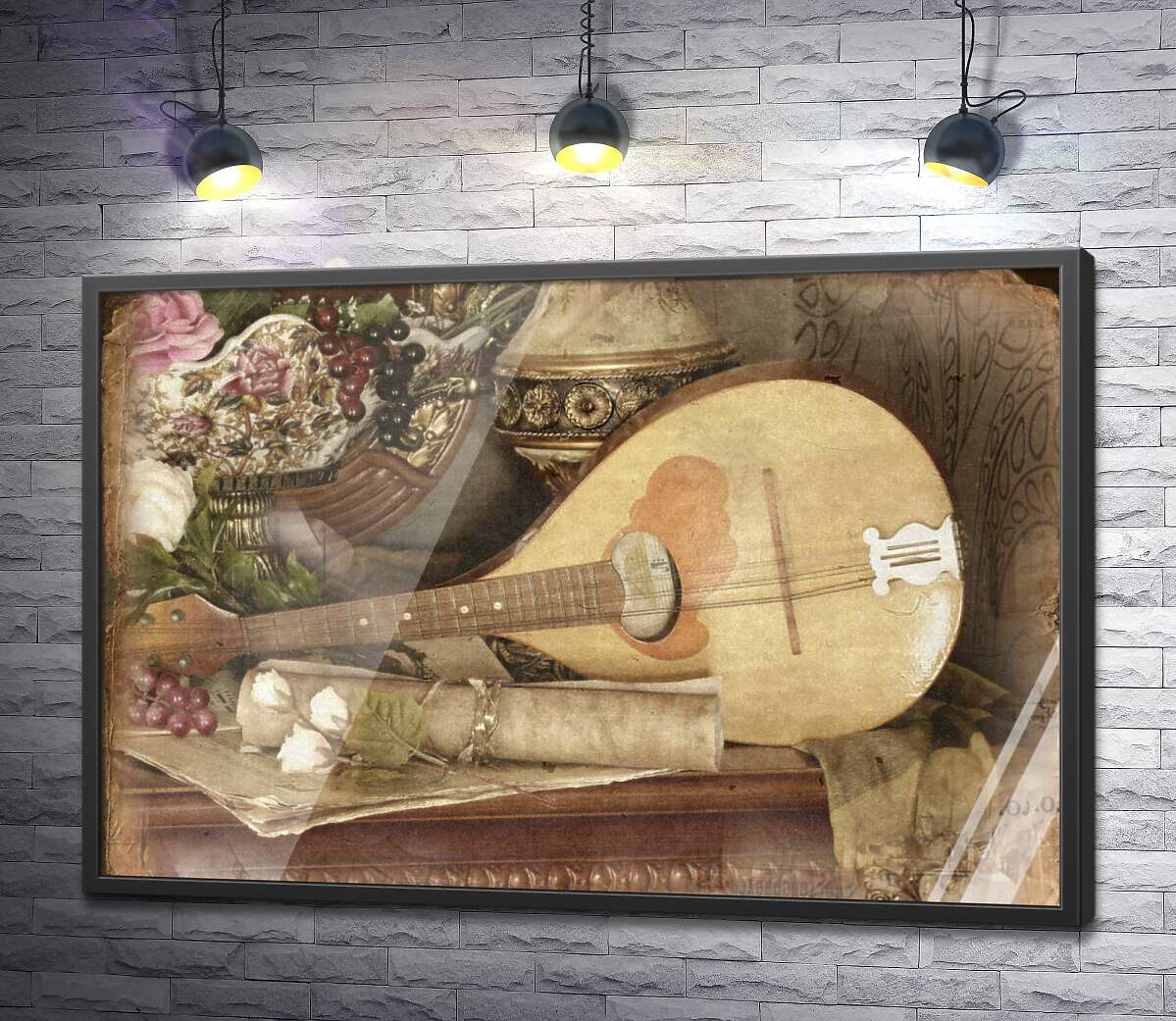 постер Вінтажний натюрморт з мандолиною