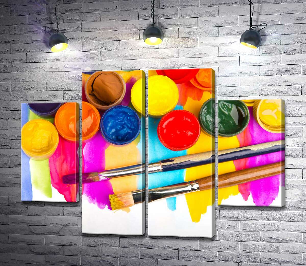 модульная картина Кисточки рядом с баночками блестящей гуаши (Модуль №20)