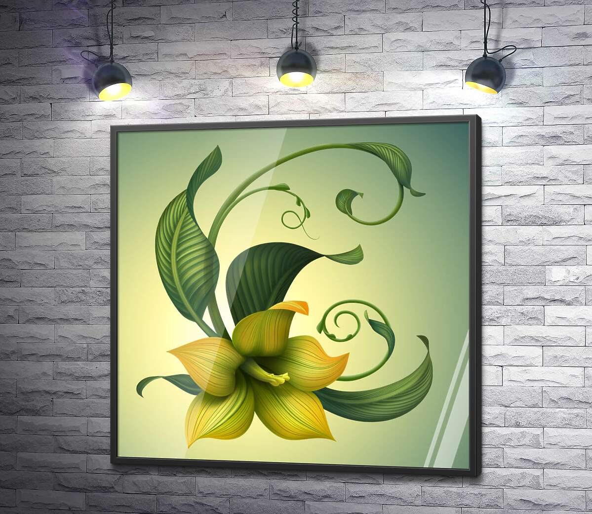 постер Жовта лілія в центрі вишуканого візерунку з листя