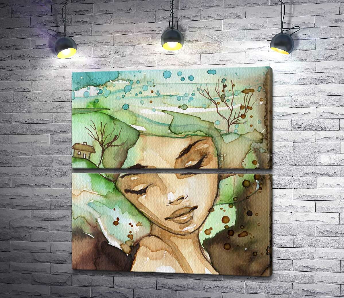модульная картина Зеленое поле из волос девушки (Модуль №7)
