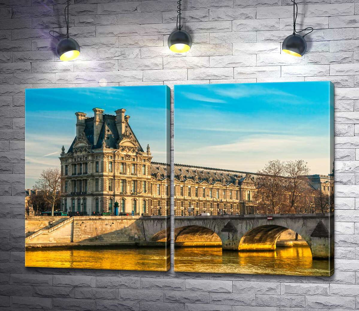 модульная картина Здание Лувра (Louvre) у берегов Сены