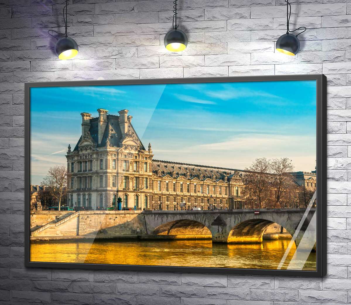 постер Будівля Лувру (Louvre) біля берегів Сени