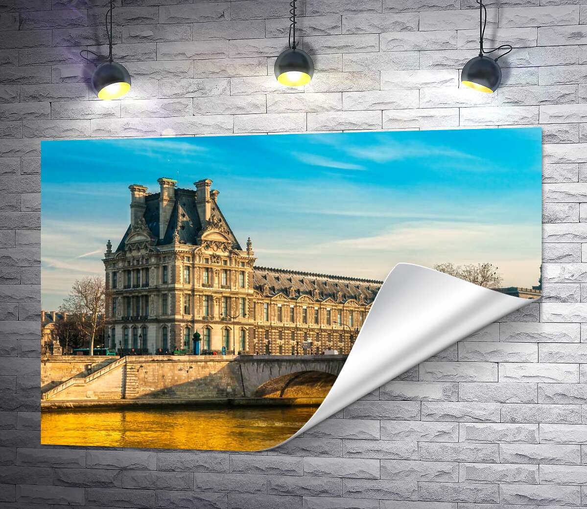 друк Будівля Лувру (Louvre) біля берегів Сени