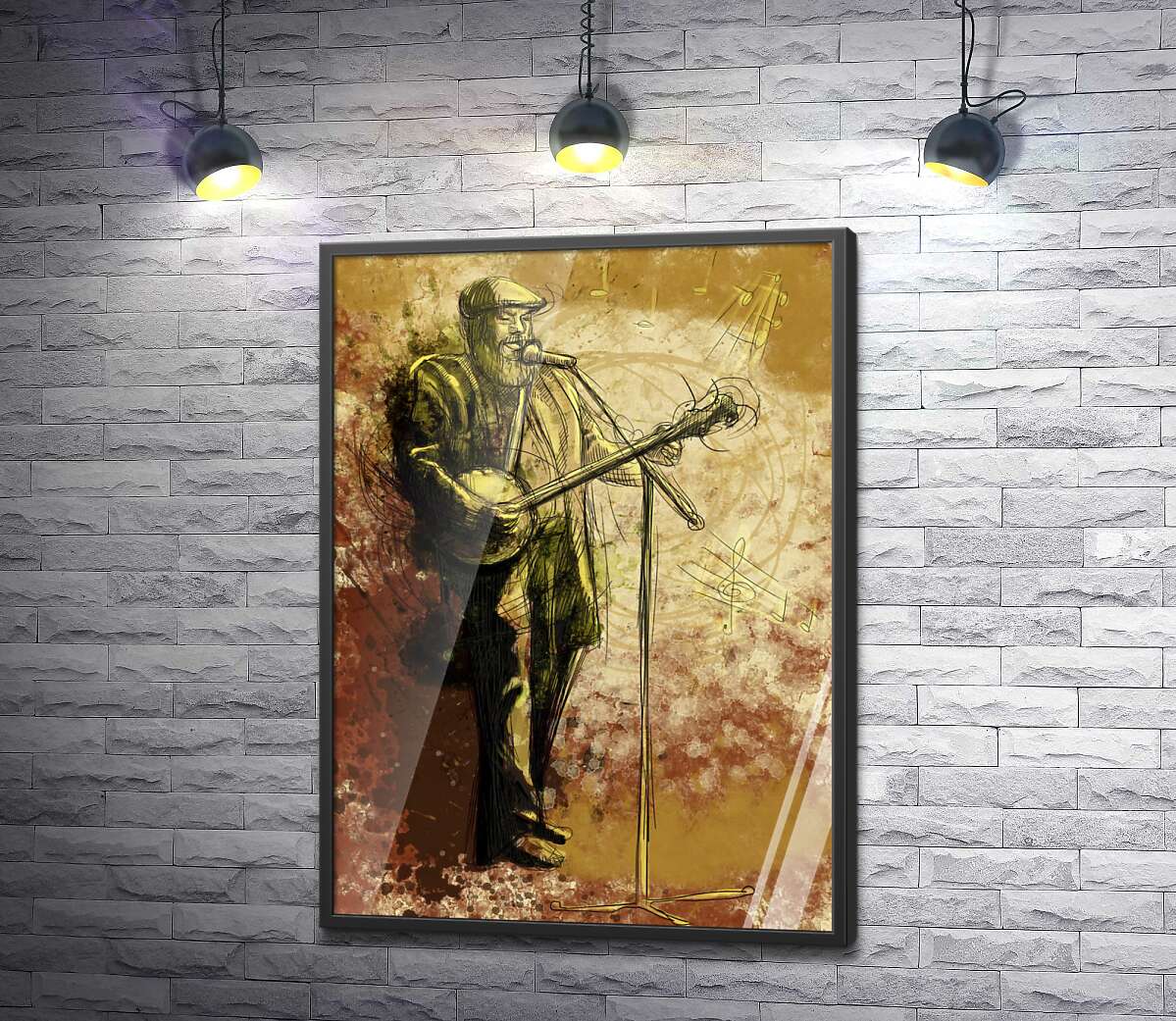 постер Музыкант поет и играет на банджо