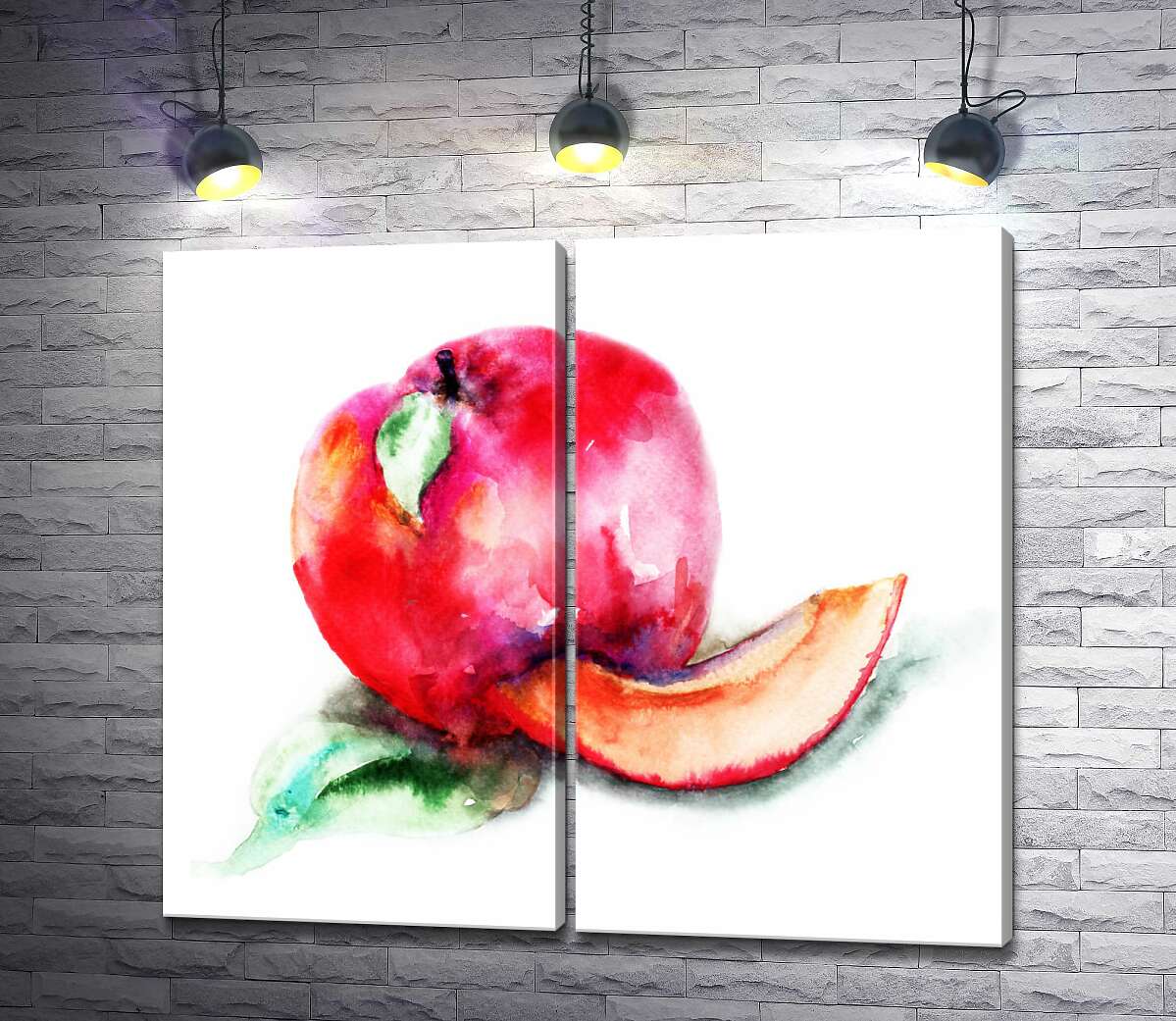 модульная картина Акварельный рисунок яблока
