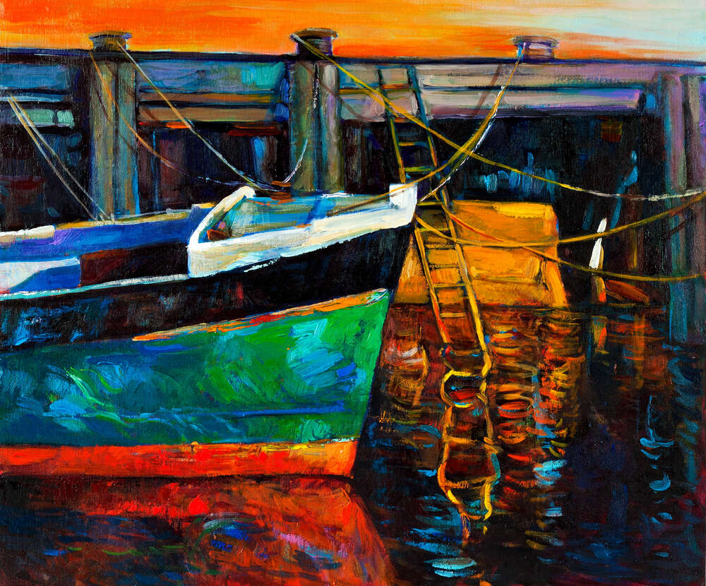 картина-постер Ніс човна видніється біля пристані