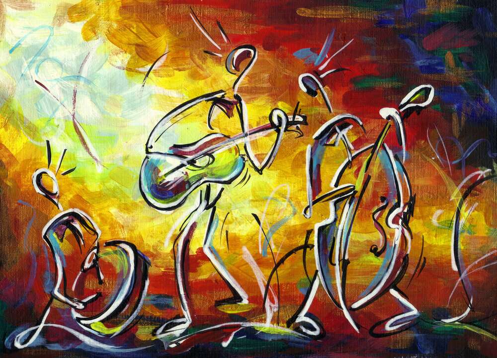 картина-постер Трио музыкантов играет на инструментах