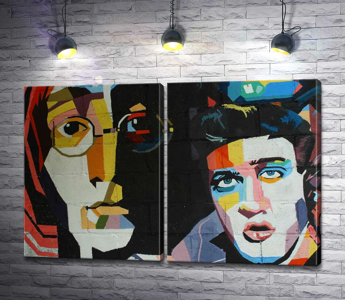 модульная картина Граффити с легендарными Джоном Ленноном (John Lennon) и Элвисом Пресли (Elvis Presley)