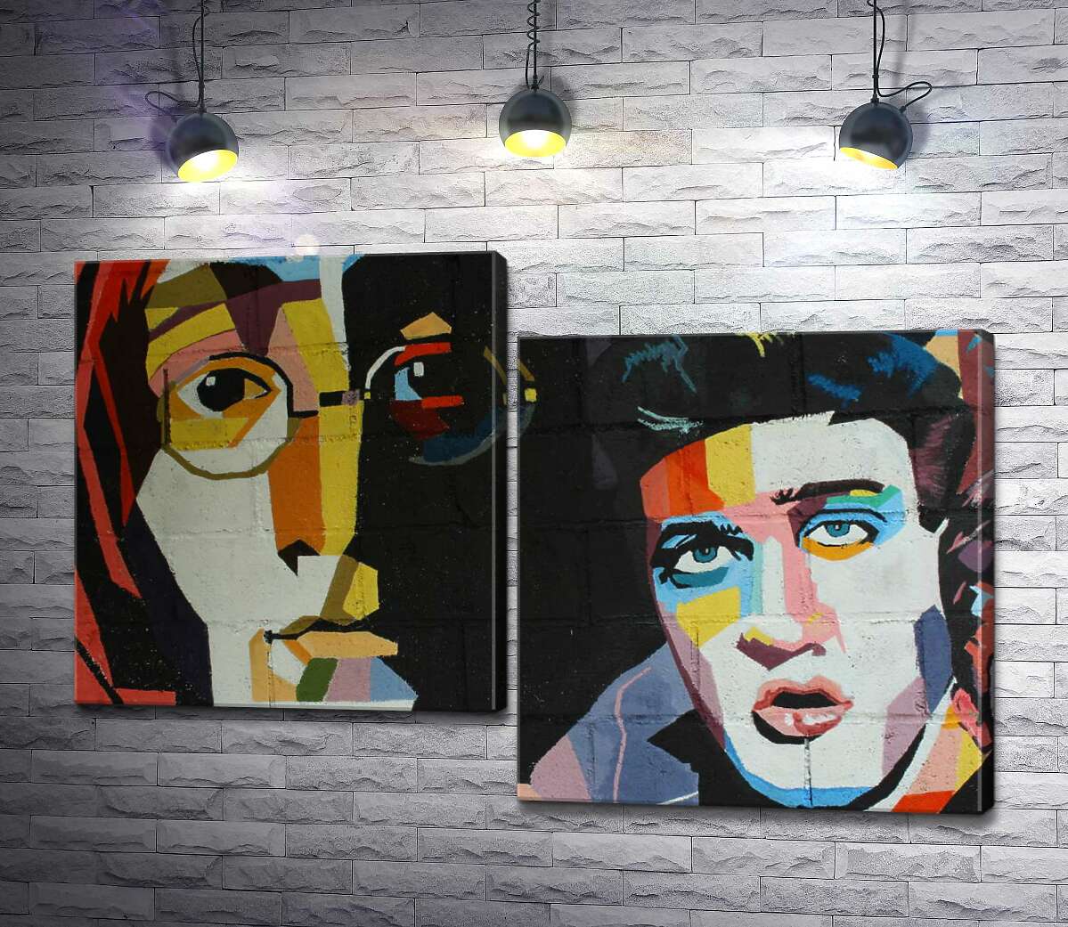 модульная картина Граффити с легендарными Джоном Ленноном (John Lennon) и Элвисом Пресли (Elvis Presley) (Модуль №9)