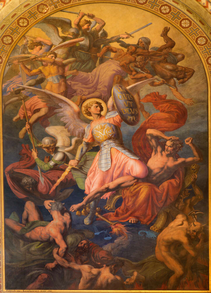 картина-постер Михаїл на чолі війська архангелів бореться з грішними ангелами