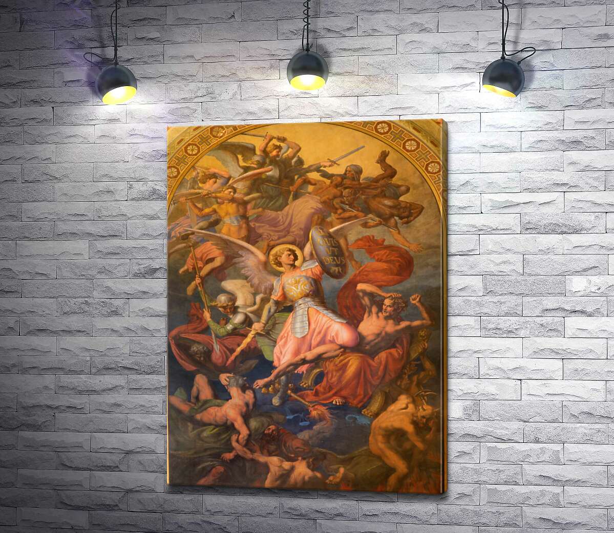 картина Михаил во главе войска архангелов сражается с грешными ангелами