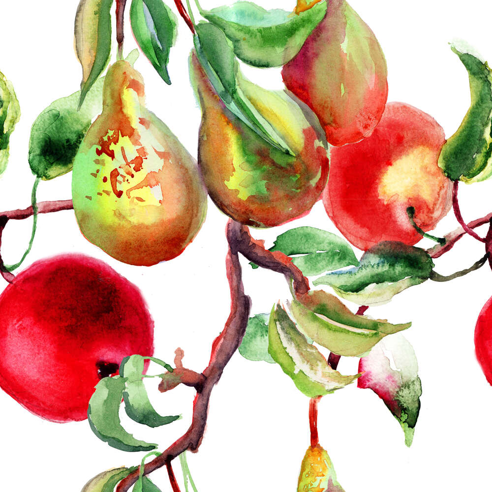картина-постер Гілки з соковитими грушами та яблуками