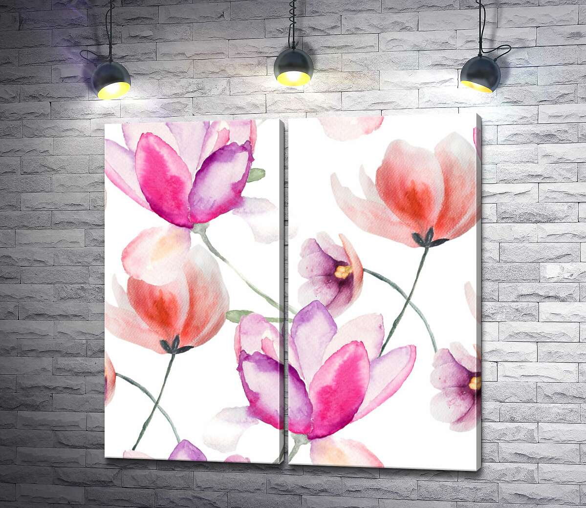 модульная картина Узор из нежных цветов тюльпанов