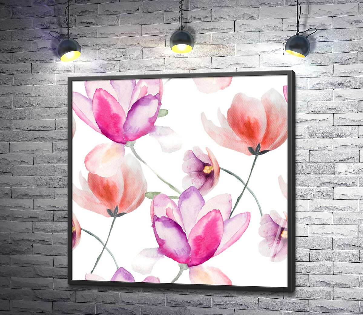 постер Узор из нежных цветов тюльпанов