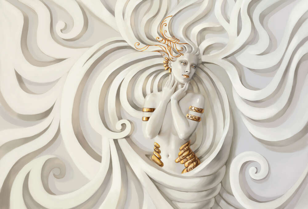 картина-постер Белые пряди волос женщины заполняют картину ажурным узором