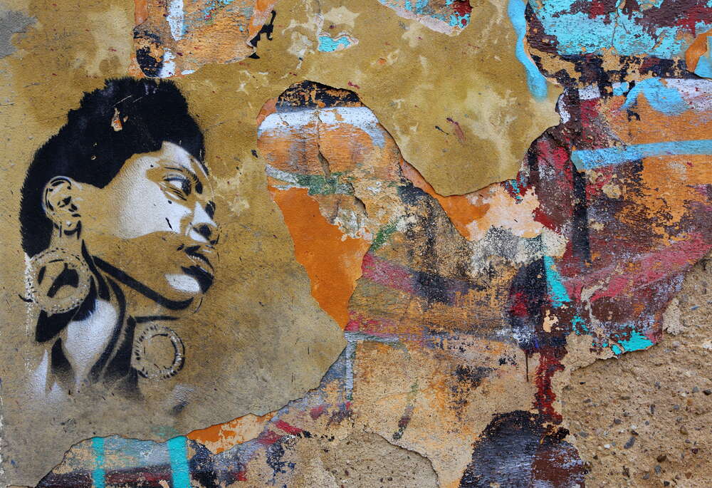 картина-постер Граффити с темнокожей женщиной