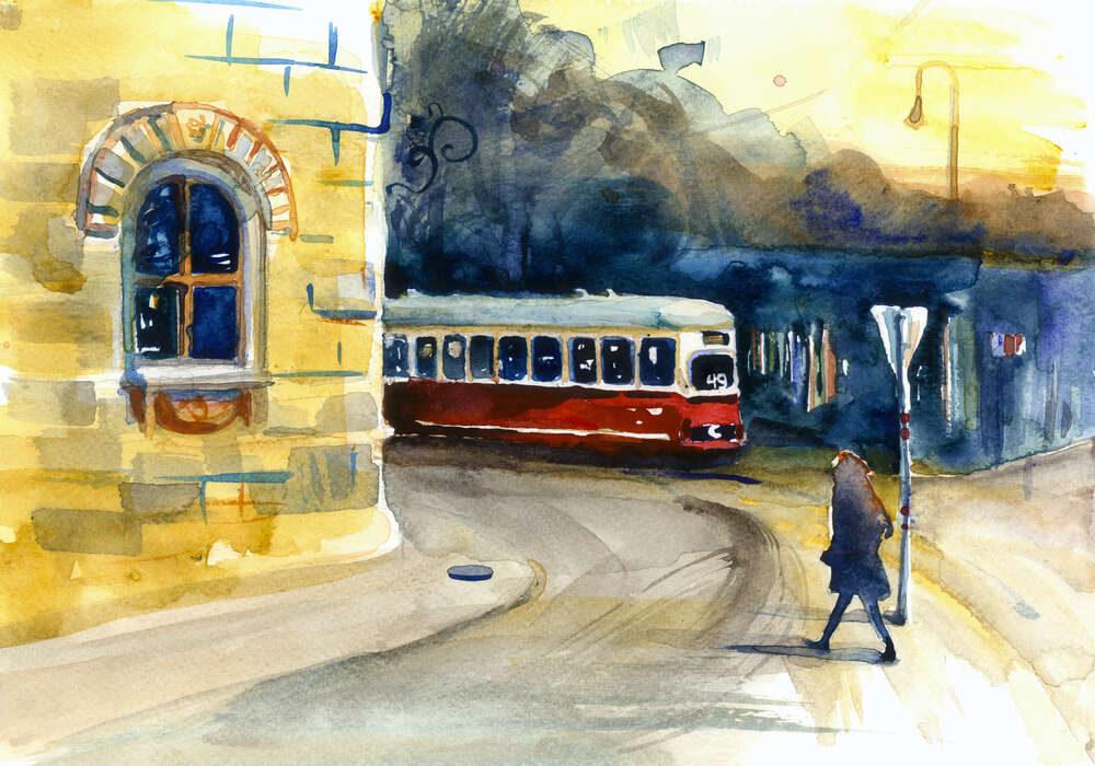 картина-постер Охайний трамвай їде містом