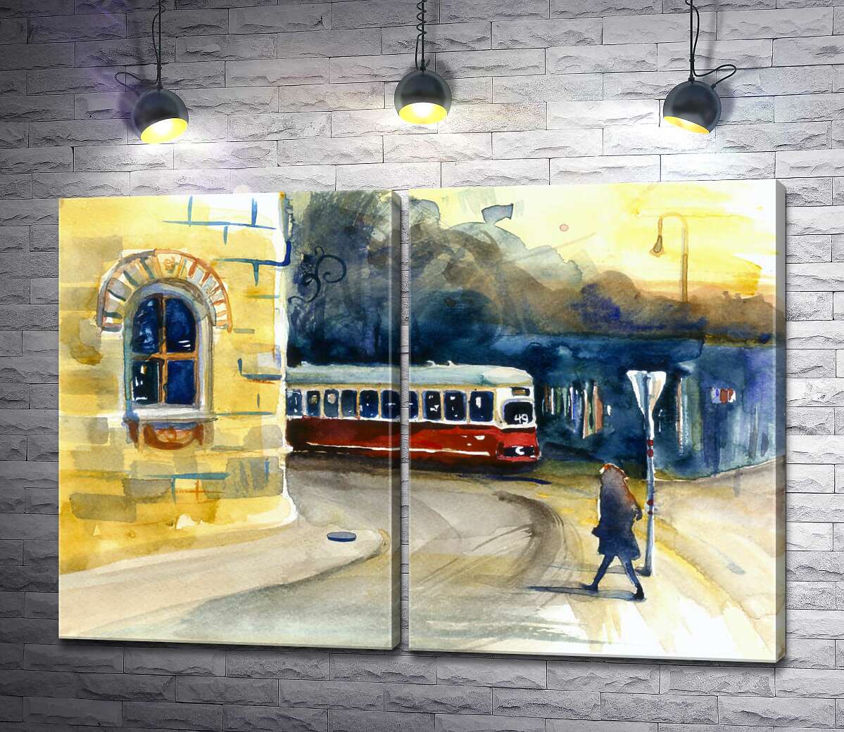 модульна картина Охайний трамвай їде містом