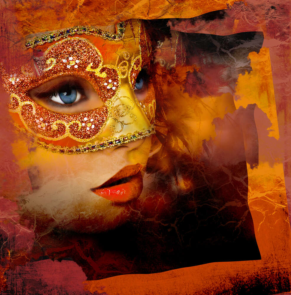 картина-постер Очаровательная незнакомка с голубыми глазами прячется под золотой маской