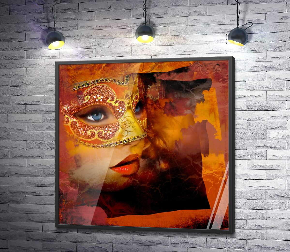 постер Очаровательная незнакомка с голубыми глазами прячется под золотой маской