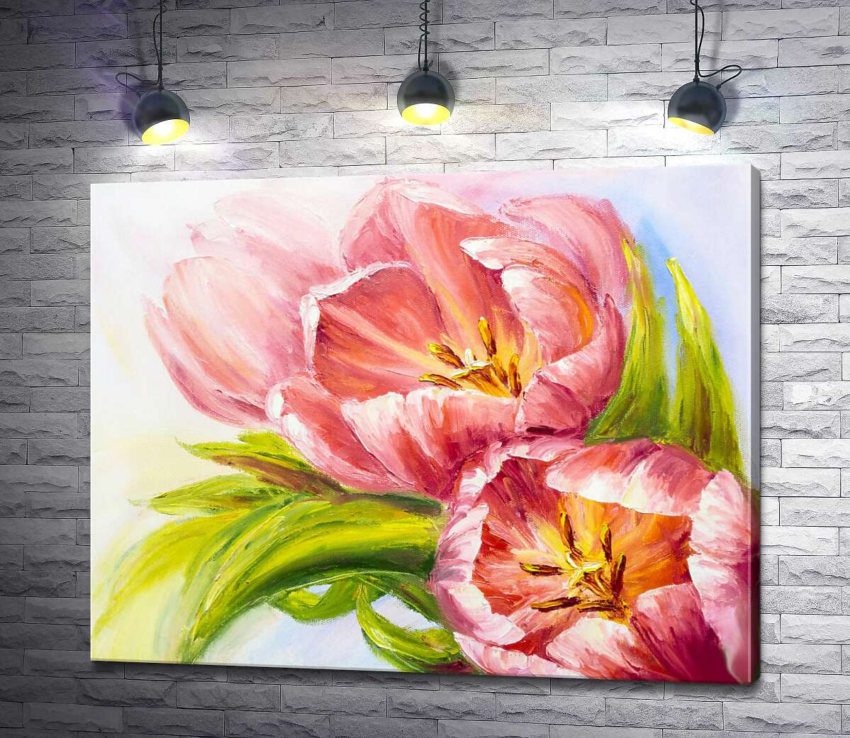 картина Розовые лепестки оберегают золотые серединки весенних тюльпанов