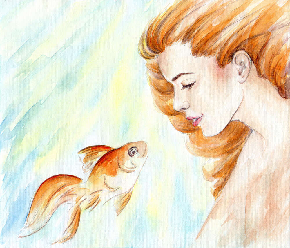 картина-постер Зустріч золотоволосої красуні та рибки