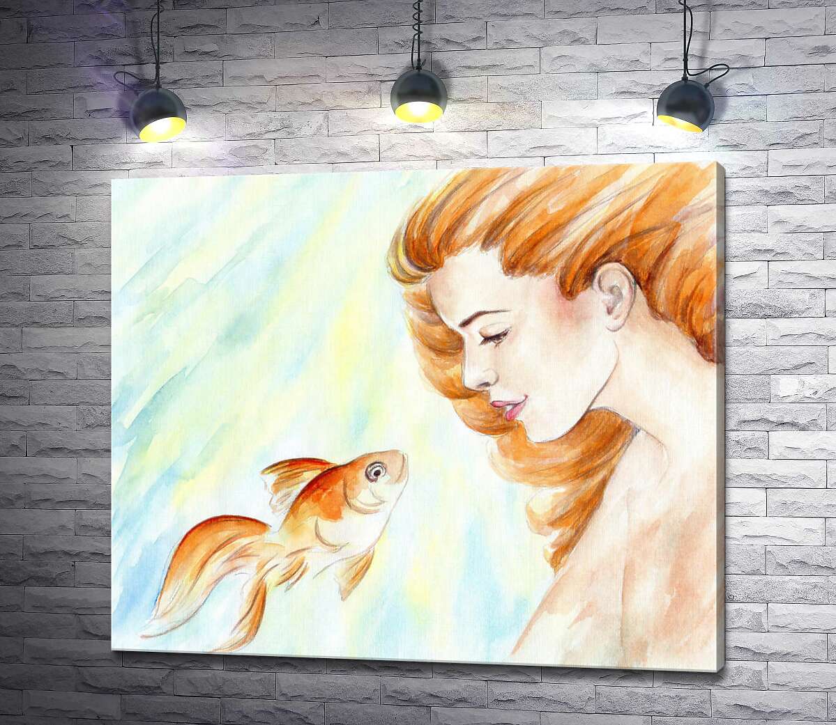 картина Встреча золотоволосой красавицы и рыбки
