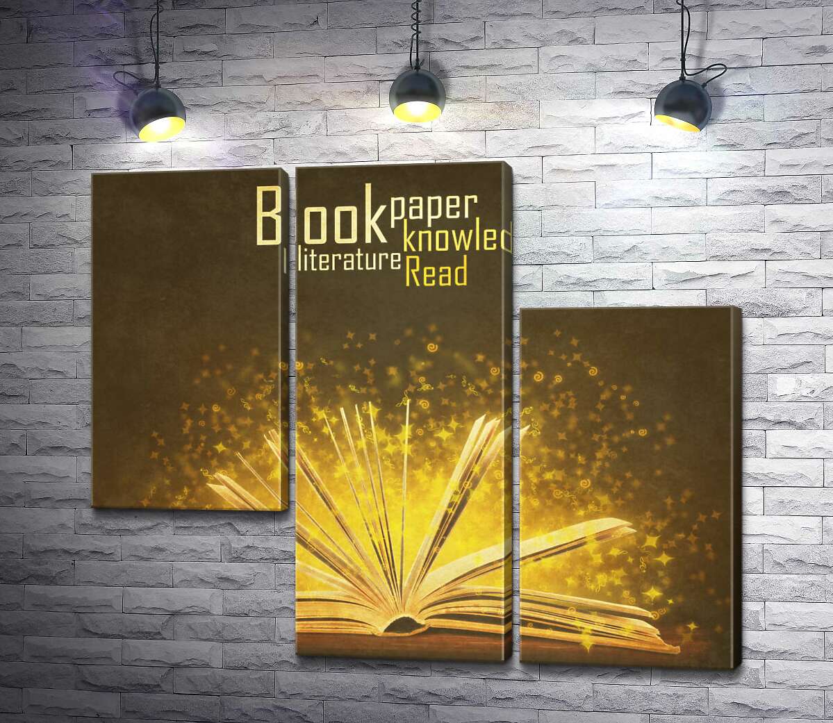 модульная картина Золотые искры знаний летают между страницами книги (Модуль №13)