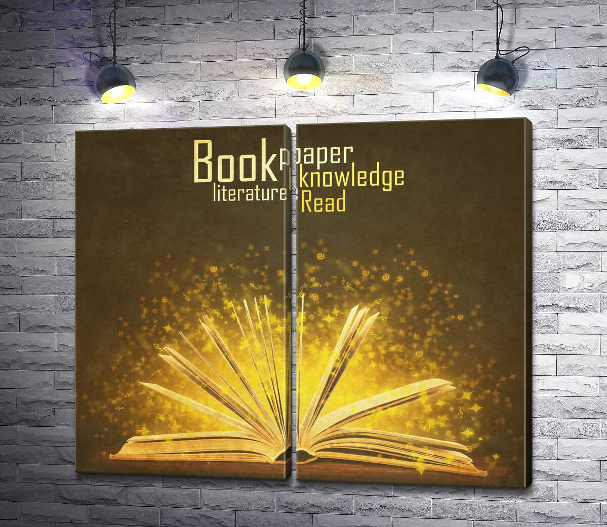 модульная картина Золотые искры знаний летают между страницами книги