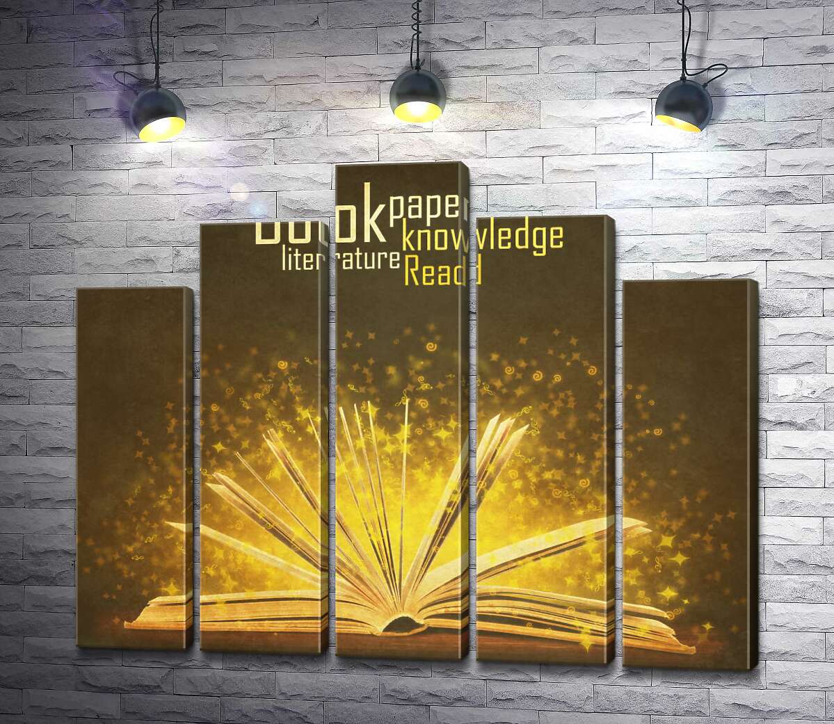 модульна картина Золоті іскри знань літають між сторінками книги (Модуль №29)
