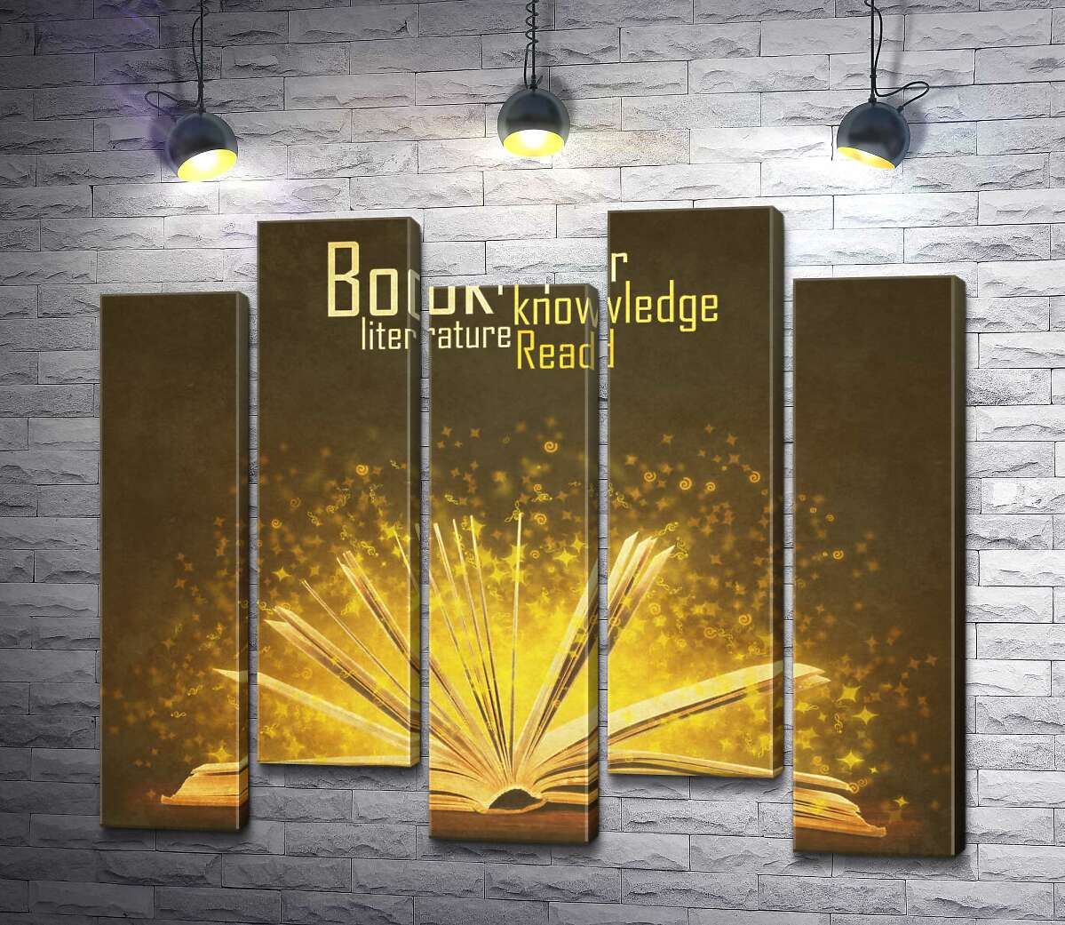 модульна картина Золоті іскри знань літають між сторінками книги (Модуль №30)