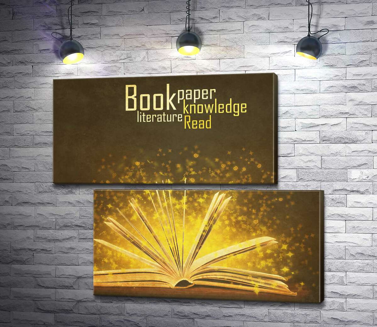 модульна картина Золоті іскри знань літають між сторінками книги (Модуль №8)