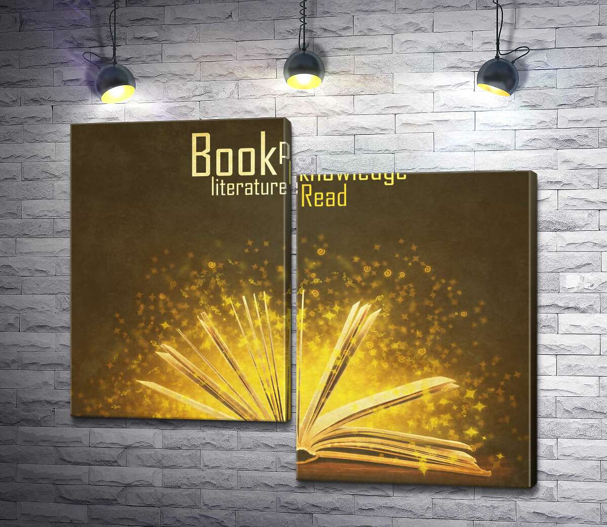 модульная картина Золотые искры знаний летают между страницами книги (Модуль №9)