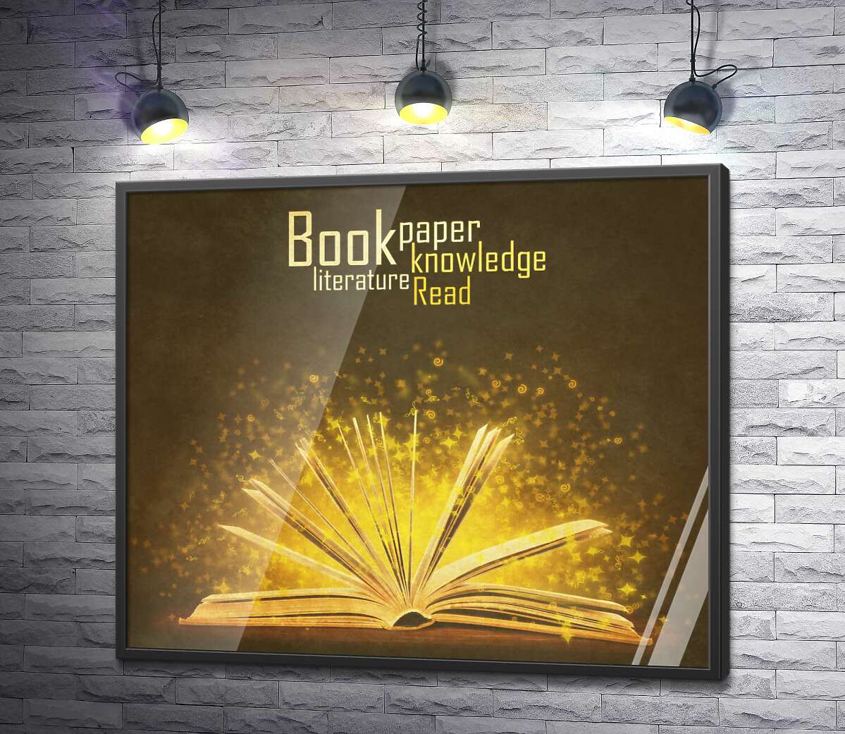 постер Золотые искры знаний летают между страницами книги