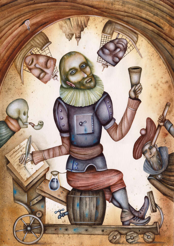 картина-постер Средневековый писатель в водовороте своего воображения