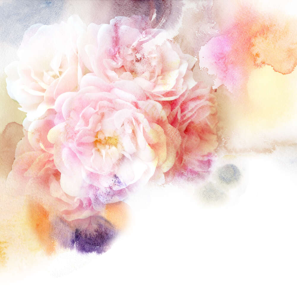 картина-постер Ажурный букет роз на акварельном фоне