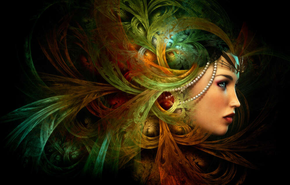 картина-постер Профиль восточной принцессы, украшенный изгибами орнамента