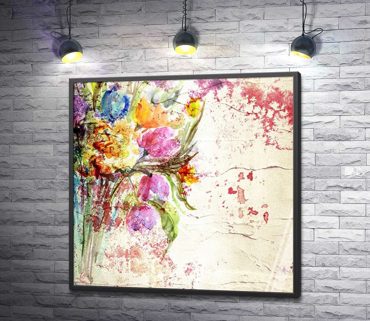 постер Свежий букет весенних цветов, изображенный на стене