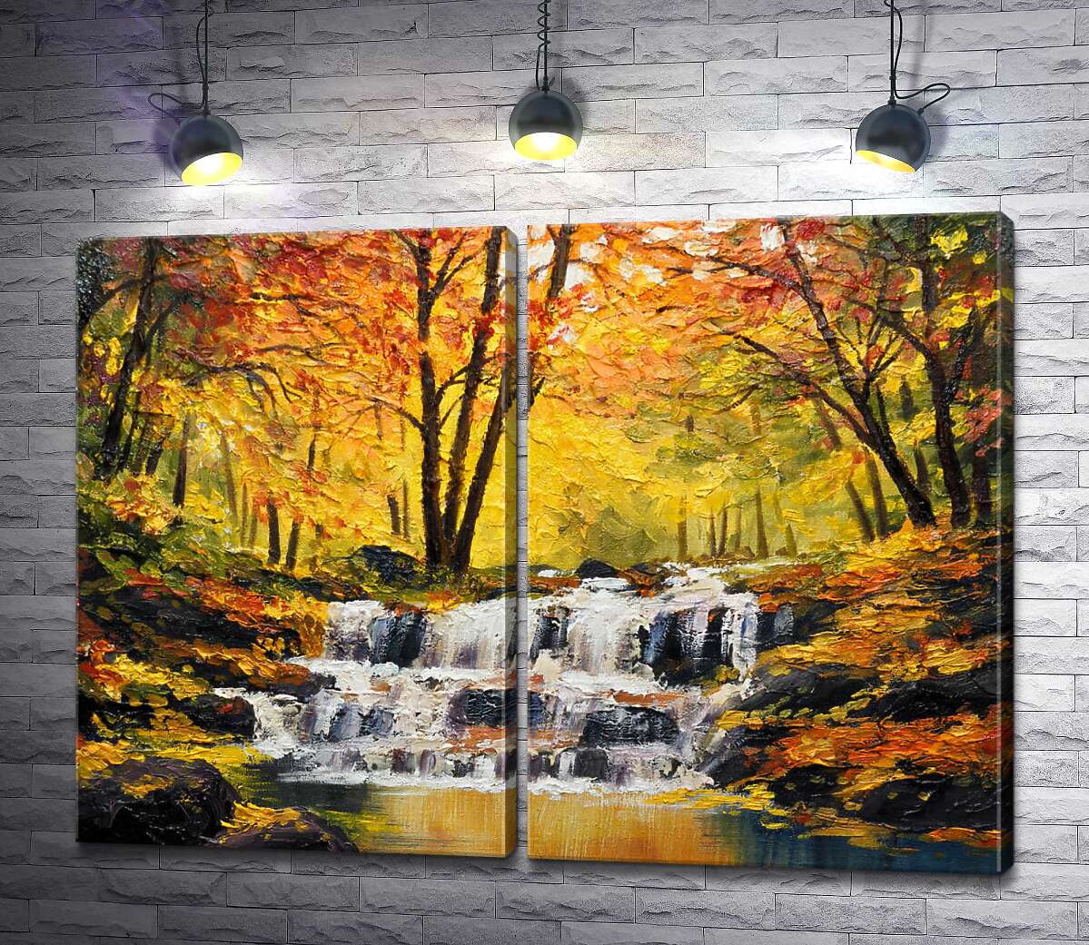 модульна картина Золота осінь прикрасила маленький водоспад