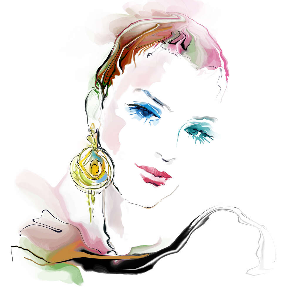 картина-постер Золотая сережка украшает ухо модной девушки