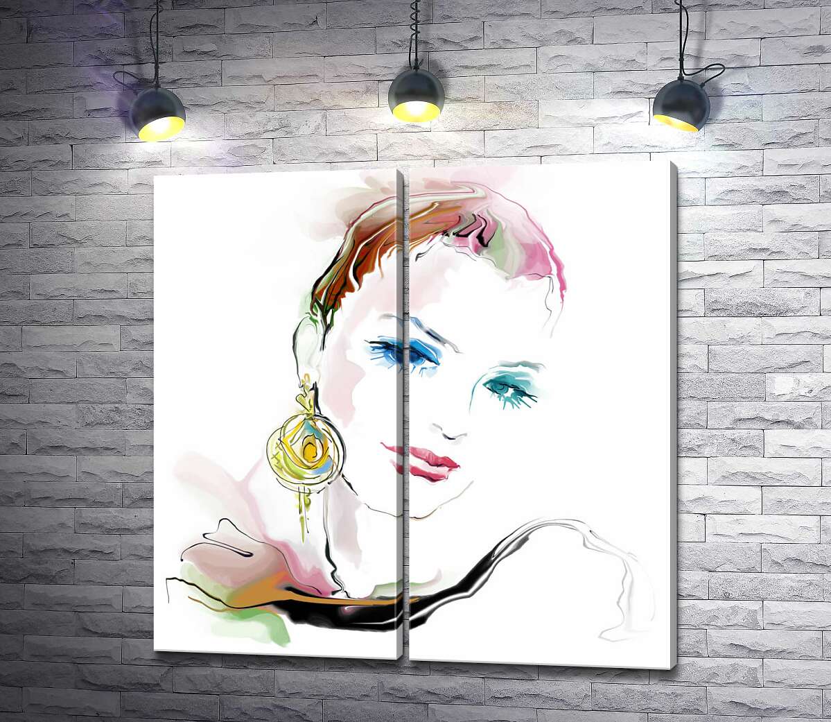 модульная картина Золотая сережка украшает ухо модной девушки