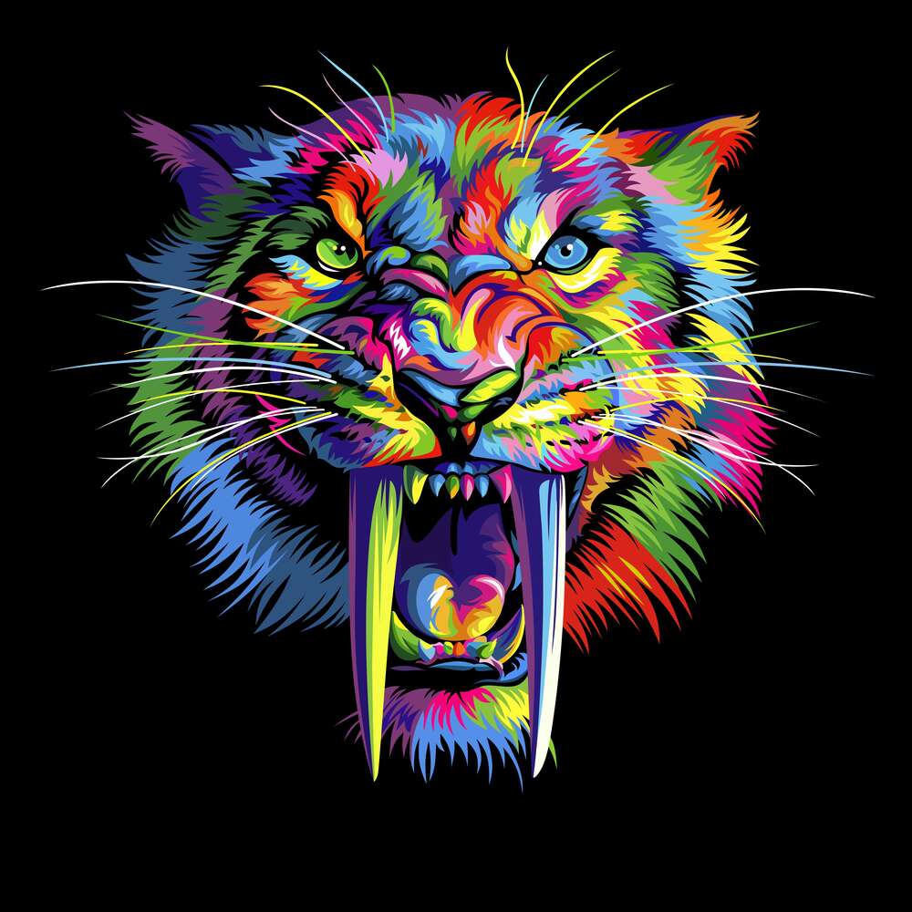 картина-постер Цветная шерсть саблезубого тигра