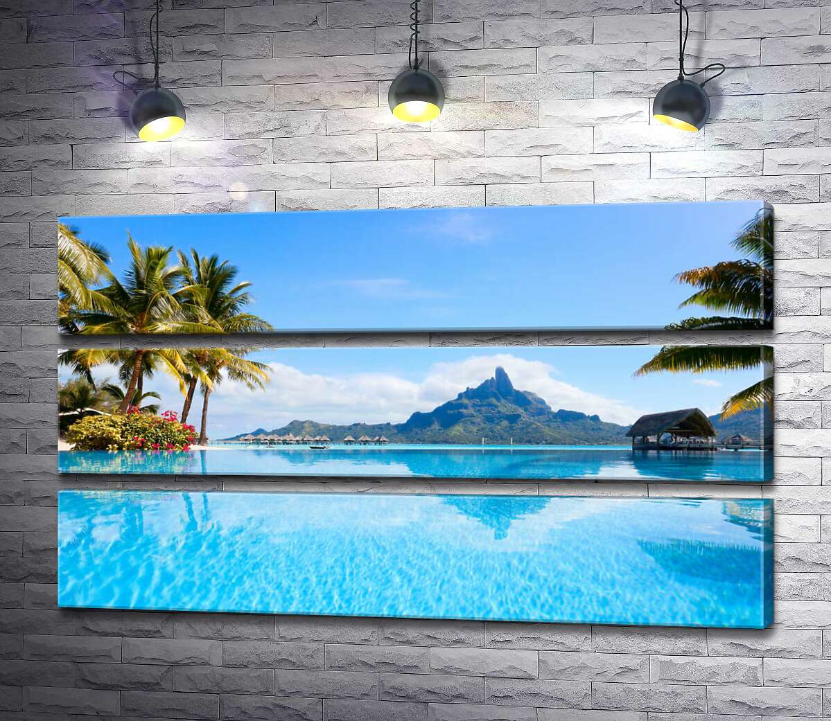 модульна картина Гірський хребет острова Бора-Бора (Bora Bora) відбивається у бірюзі тропічного океану (Модуль №15)