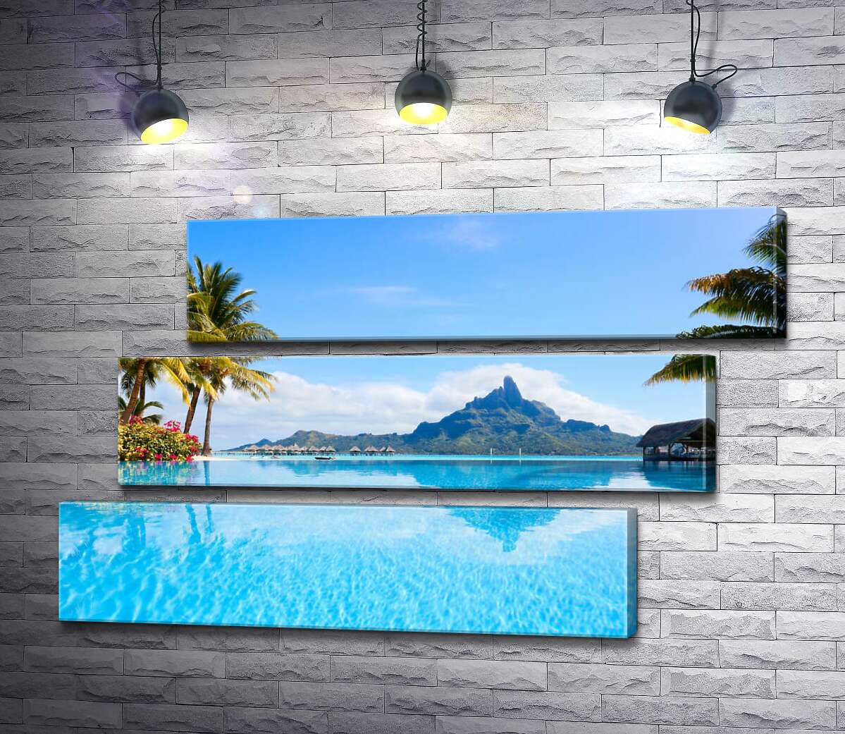 модульная картина Горный хребет острова Бора-Бора (Bora Bora) отражается в бирюзе тропического океана (Модуль №17)