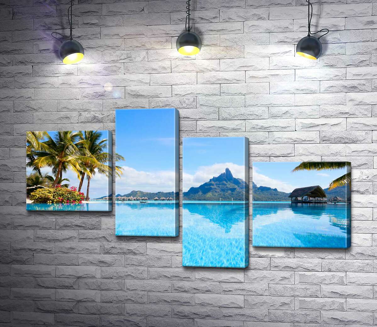 модульная картина Горный хребет острова Бора-Бора (Bora Bora) отражается в бирюзе тропического океана (Модуль №21)