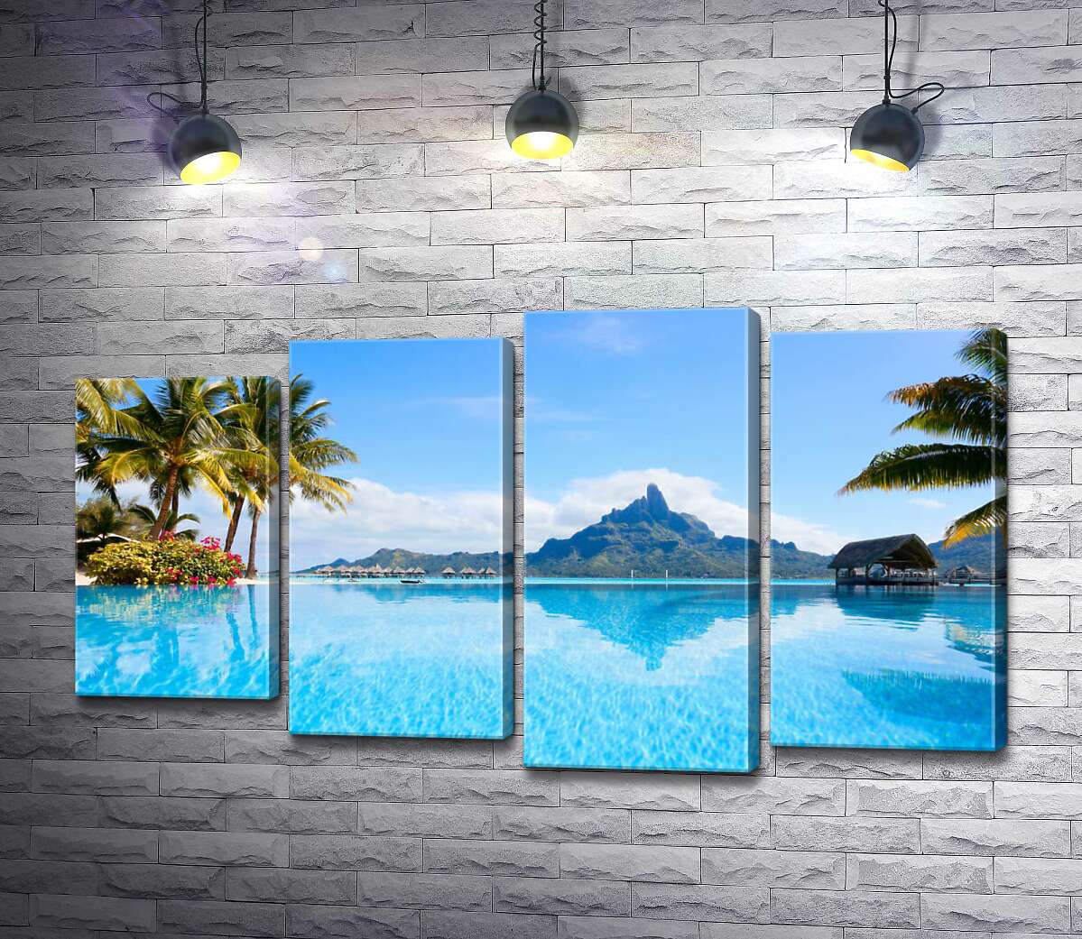 модульная картина Горный хребет острова Бора-Бора (Bora Bora) отражается в бирюзе тропического океана (Модуль №3)